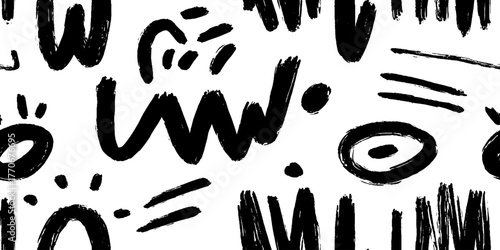 Minimalist black and white hand-drawn abstract garland pattern for design