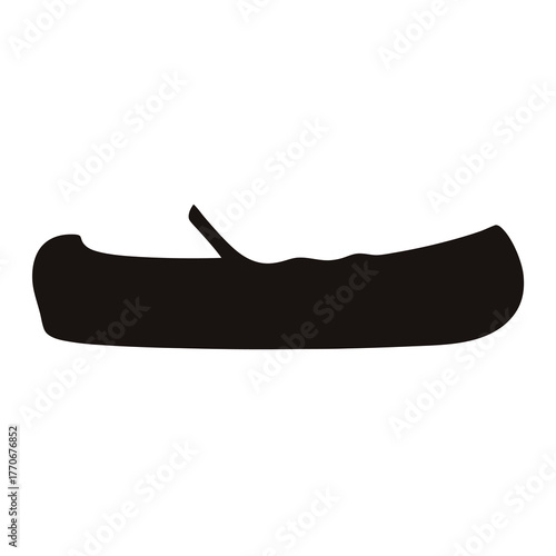 Simple black silhouette of a traditional birch bark canoe isolated on white