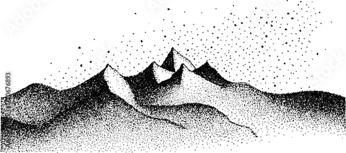 Black and white snow covered mountain ridge illustration for posters
