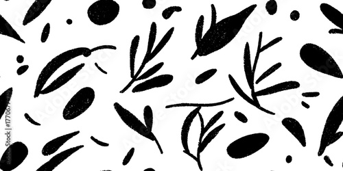 Minimalist abstract black and white herb pattern for botanical design