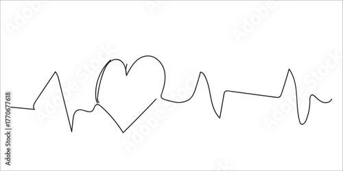 Heartbeat line with heart shape on white background
