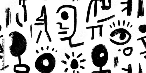 Minimalist abstract human forms pattern in black and white for modern design