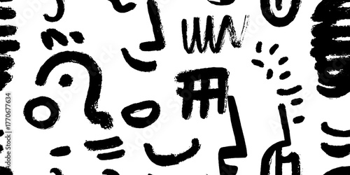 Minimalist abstract pattern of human profiles in black and white for modern design