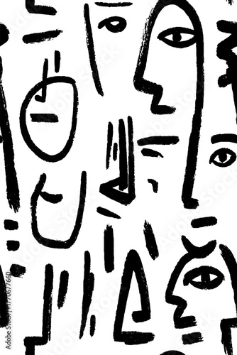 Minimalist abstract black and white human profile pattern for modern art and design