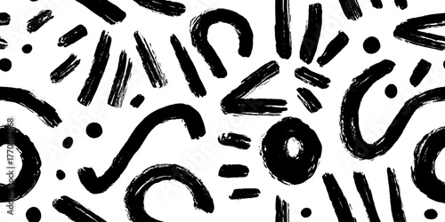 Minimalist black and white abstract pattern with ink drops for modern design and decor