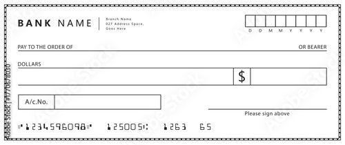 Bank check, vector blank money cheque, checkbook template with guilloche pattern and fields. Currency payment coupon, money check background	