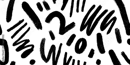 Minimalist abstract black and white key pattern - hand drawn design for modern decor