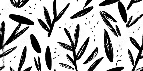 Minimalist black and white laurel leaf pattern for design and decoration