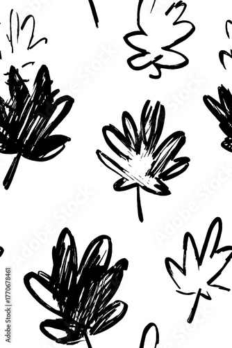 Minimalist abstract black and white maple leaves pattern for creative designs
