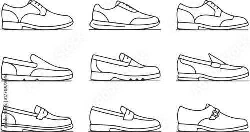 Line Art of Various Shoes Designs