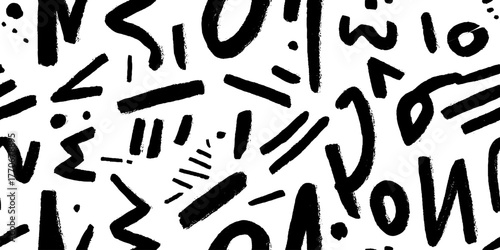 Hand-drawn black and white abstract pattern with numbers for creative design
