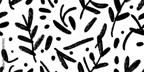 Minimalist abstract olive branch pattern in black and white design