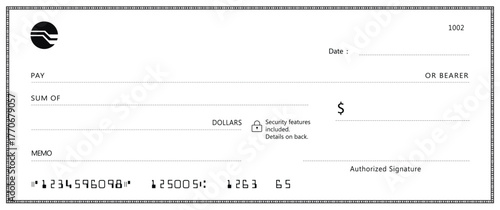 Bank check, vector blank money cheque, checkbook template with guilloche pattern and fields. Currency payment coupon, money check background	
