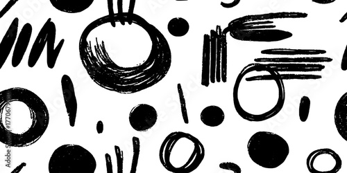 Minimalist abstract black and white pattern featuring hand-drawn oranges for modern design