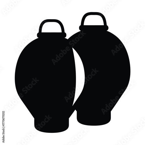 Silhouette of Two Leather Water Bottles With Handles on White Background