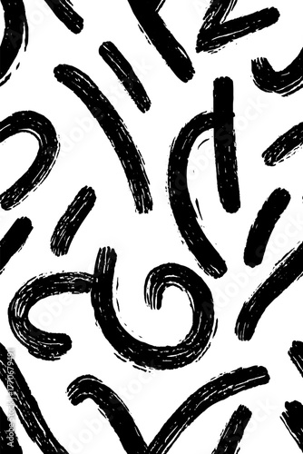 Minimalist abstract black and white pattern with psychedelic brushstroke design