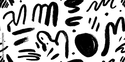 Minimalist abstract black and white pattern featuring sea creatures for creative design