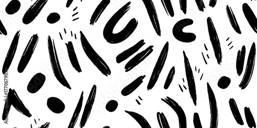 Minimalist abstract black and white pattern with short brush strokes for modern design