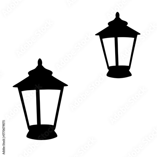 Two vintage style lantern silhouettes creating an atmospheric night ambiance