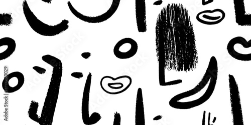 Minimalist black and white abstract pattern featuring smiley faces for modern design