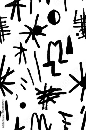 Minimalist abstract black and white pattern of hand-drawn stars for modern design