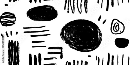 Minimalist abstract black and white stone pattern with hand-drawn elements for artistic design