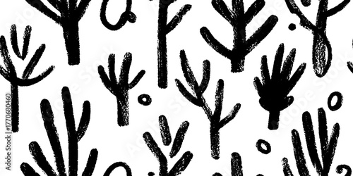 Minimalist abstract black and white tree pattern for interior decor