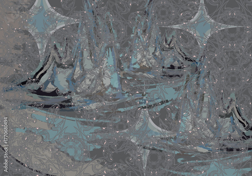 Dark background with eagle and star elements for carpets or dynamic posters. Gray-blue background with mountain elements and eagle motifs for covers, fabrics, business, interiors, tiles, prints, etc. 