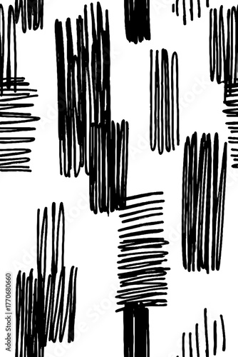Minimalist abstract black and white vertical pen pattern for modern design
