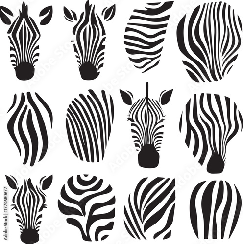 Set of zebra head logo design black vector on white background