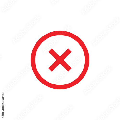 Red cross symbol inside a red circle isolated on white background