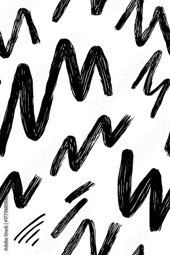 Minimalist abstract black and white vertical zigzag design for modern decor