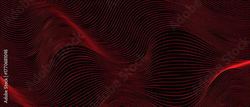 Abstract red wave pattern on black background