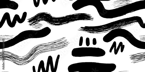 Minimalist abstract black and white hand-drawn wave pattern for modern design