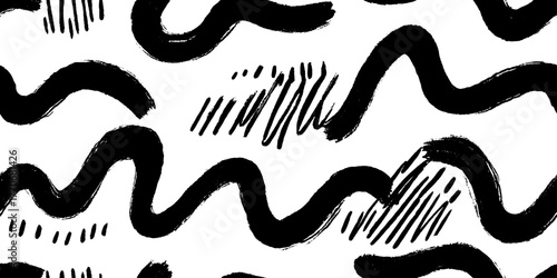 Minimalist abstract black and white wavy line design