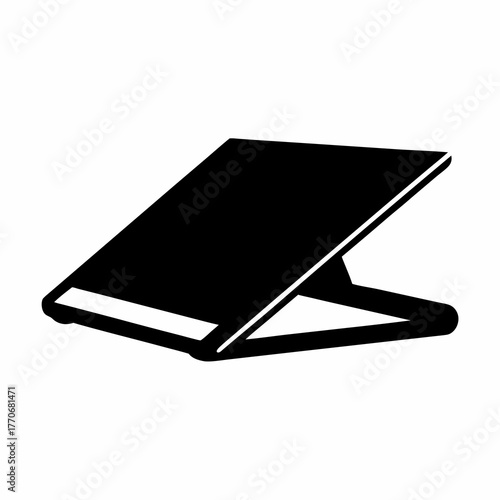 Black and white illustration of a book stand, adjustable and tilted