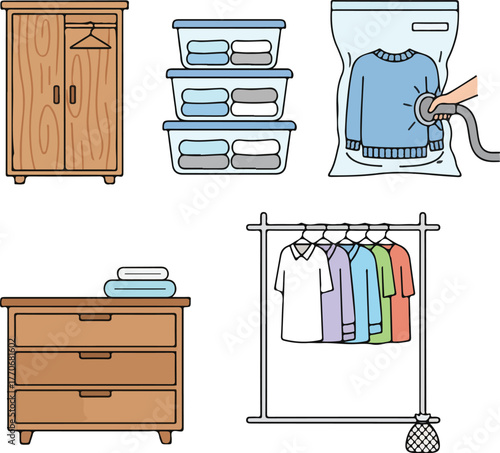 Clothes Storage and Care Tools Icon Set