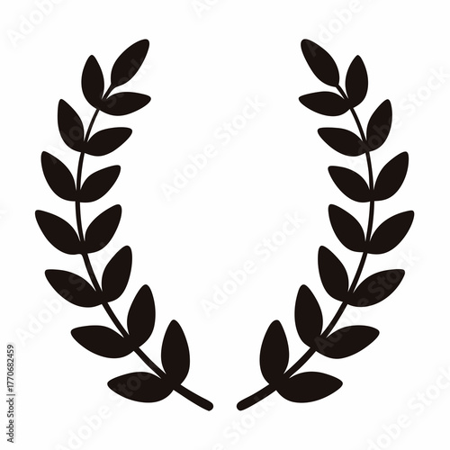 Black silhouette laurel wreath branches on white background a symbol of victory