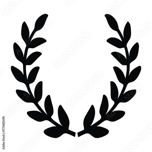 Monochrome Laurel Wreath Design, Classic Symbol of Victory and Achievement Icon