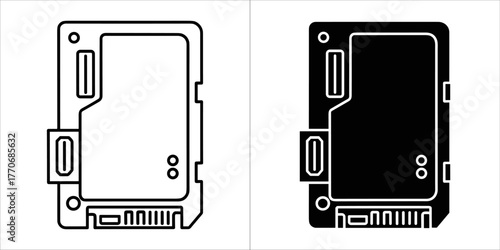Micro sd card icon in black and white, memory card
