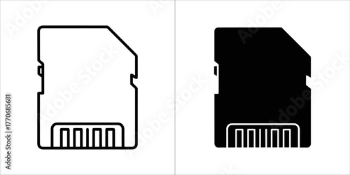 Sd card icon in black and white, memory card