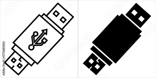 Two usb flash drive icons, one in outline style and one in solid style