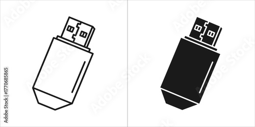 Two usb flash drive icons, one in outline style and one in solid style
