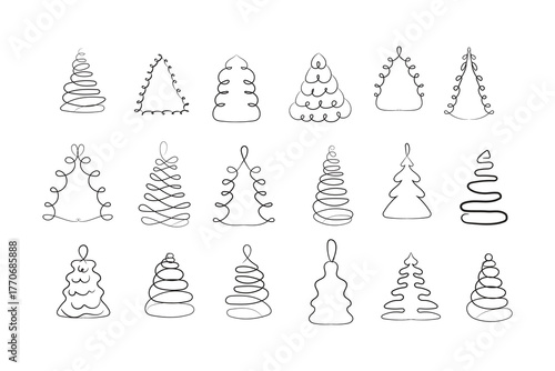 Christmas-tree outline, Evergreen Christmas tree icon vector. Festive Holiday Line Art Illustration.
