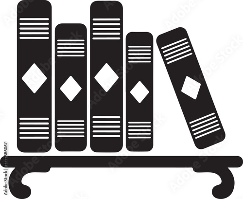 Black and white illustration of books on a shelf library