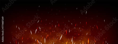 Blazing sparks and fiery particles glowing with orange light. Realistic 3D flame texture and smoke overlay. Ideal for metal heat, grill or dynamic motion concept.