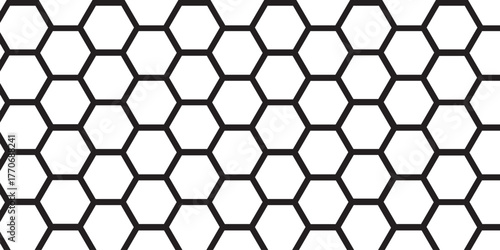 Honeycomb pattern with hexagon mesh. Texture bee comb grid. Net seamless pattern. Line vector illustration isolated on white background.