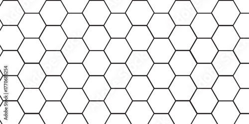 Honeycomb pattern with hexagon mesh. Texture bee comb grid. Net seamless pattern. Line vector illustration isolated on white background.