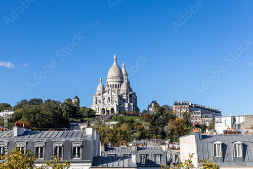 Quadro su tela View from above of Paris and the hill of Montmartre and the Sacre Coeur Cathedra