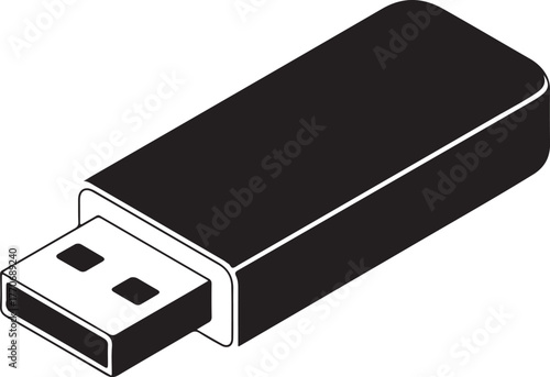 Black and white vector illustration of a usb flash drive storage device portable storage